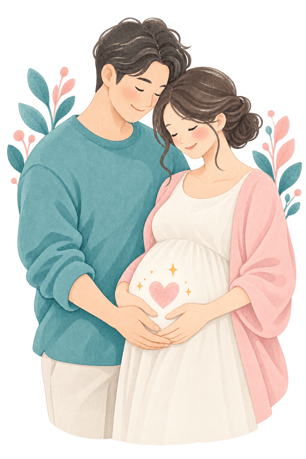妊娠中のお腹を二人でやさしく包むイラスト