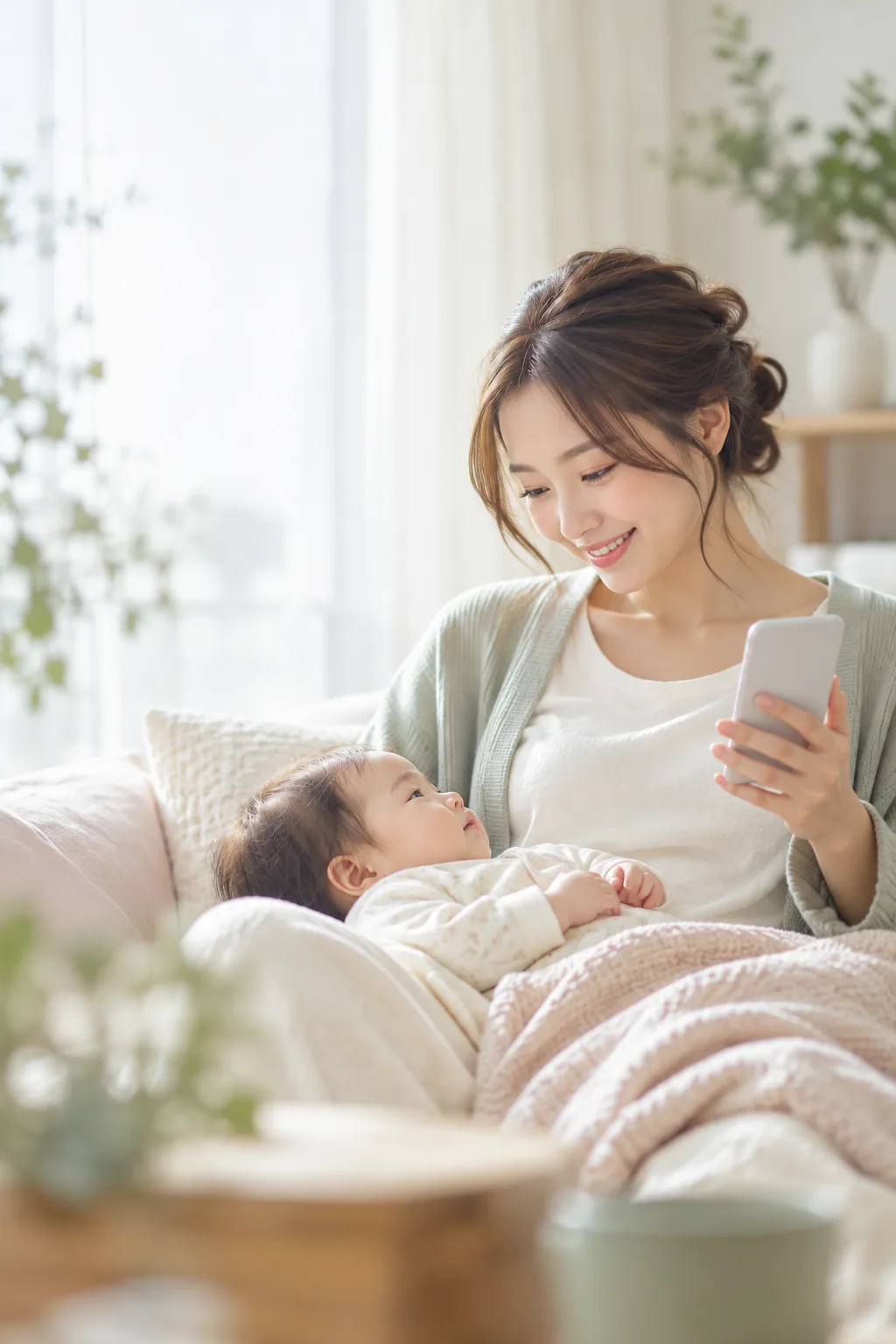 子育て中の女性がCOTETEを利用している様子